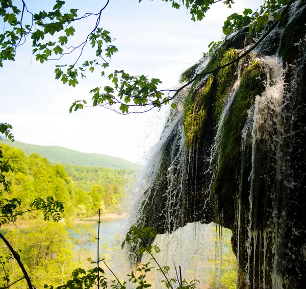 Belle cascade dans le parc national des lacs de Plitvice en Croatie — Photo