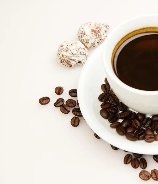 Breakfast with cup of coffee and truffles — Stock Photo, Image