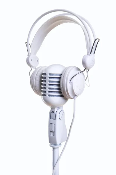 Micrófono blanco y auriculares —  Fotos de Stock