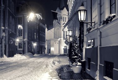 Night town in winter. Riga, Latvia clipart