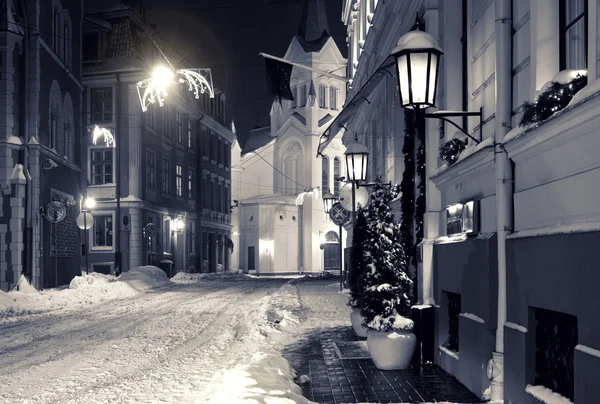 Stock image Night town in winter. Riga, Latvia