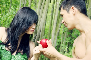 Adam, Eve and apple clipart