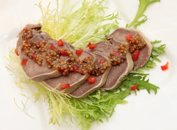 Beef Tongue with the mustard sauce — Stock Photo, Image