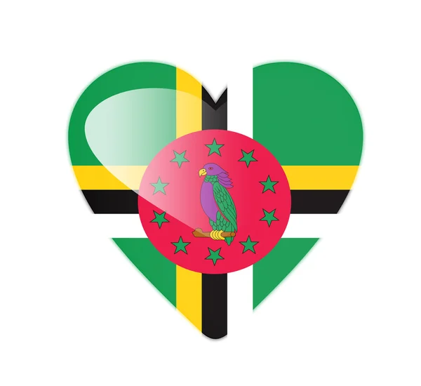Dominica 3D drapeau en forme de coeur — Photo