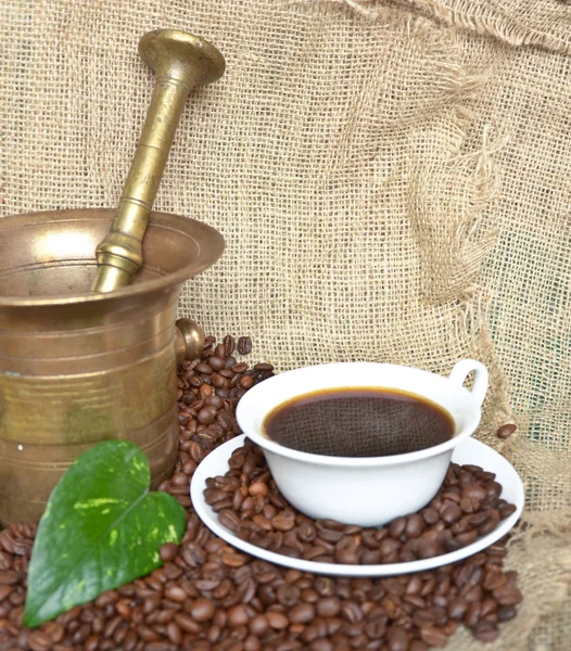 Grains de café et moulin à café antique — Photo