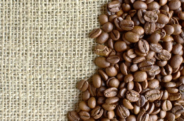 Sac et grains de café fond — Photo