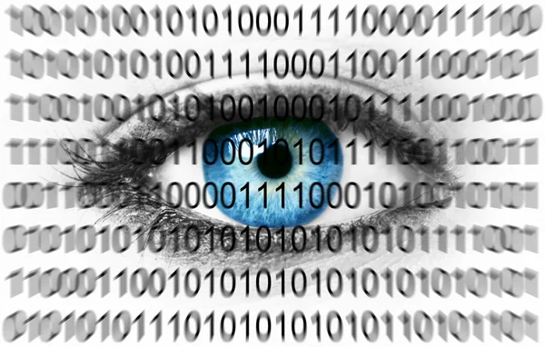 Blue eye with binary numbers — Stock Photo, Image