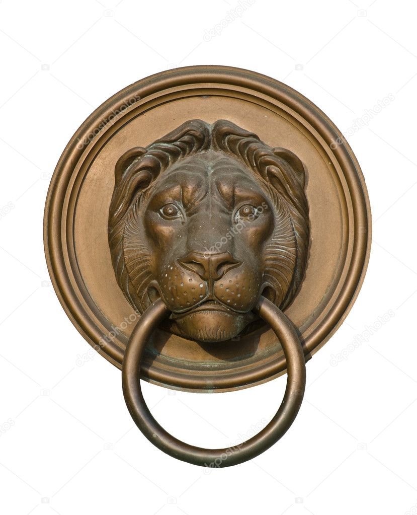 Lion door knocker isolated on white