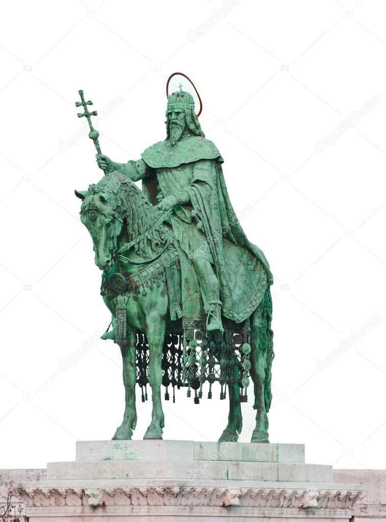 Statue of Saint Stephen I - the first king of Hungary isolated o