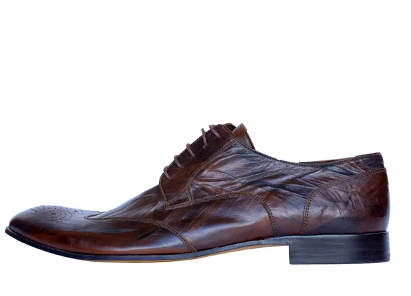 Sapato de couro marrom único isolado no branco — Fotografia de Stock