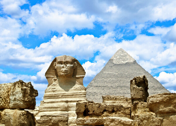 Sphinx and the Great pyramid in Egypt - Giza