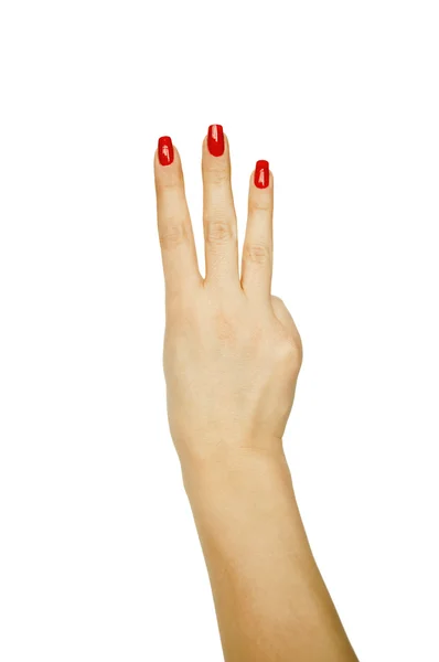 Mão feminina mostrando número três — Fotografia de Stock