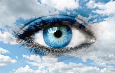 Blue eye and blue sky - Spiritual concept clipart
