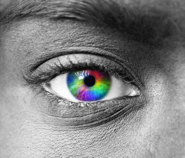 Multicolored human eye macro shot clipart