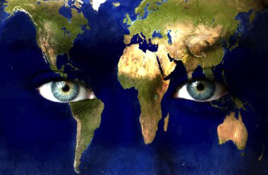 Planet earth and blue human eyes clipart