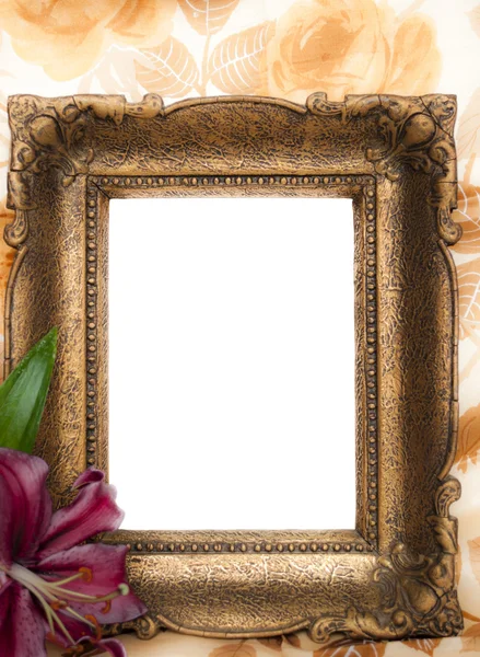 Antique picture frame with purple flower — Stock Photo, Image