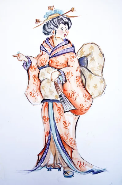 Japanese woman drawing — Stock Photo, Image
