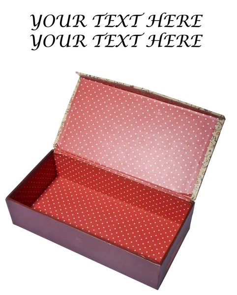 Caja roja vacía aislada en blanco con espacio para su texto — Foto de Stock