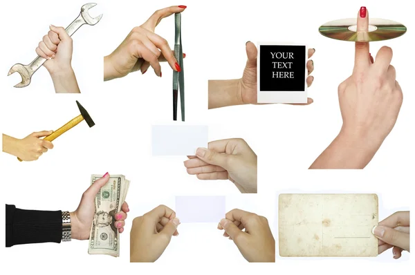 stock image Collection of hand holding various objects - conceptual images i