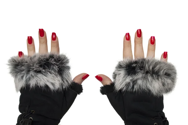 Kadın el ile kış eldiven — Stok fotoğraf