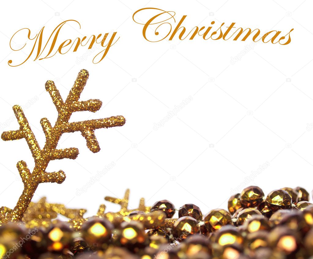 Golden Christmas background with pearls and golden snow flake is