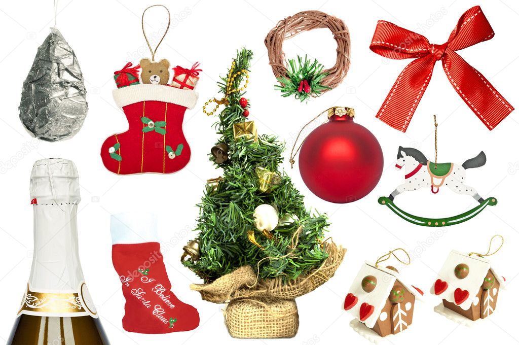 Set of various Christmas ornaments and objects