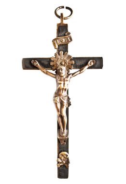 Cross with crucified Jesus Christ isolated on white clipart