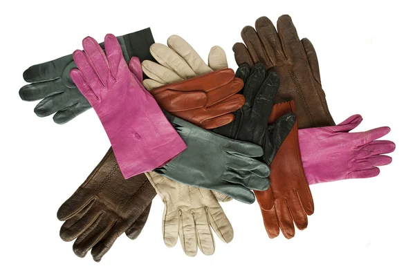 stock image Colorful leather gloves isolated on white