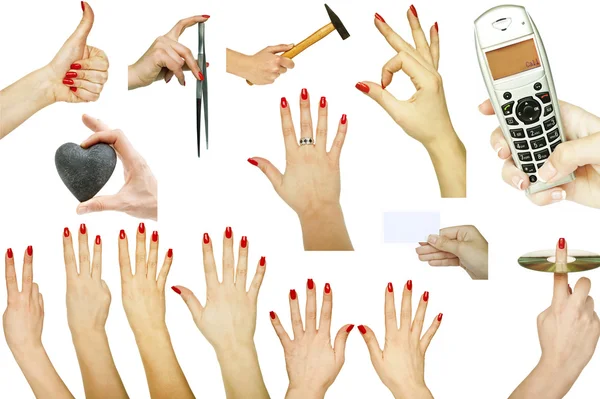 Collection de gestes de main avec différents concepts isolés sur wh — Photo
