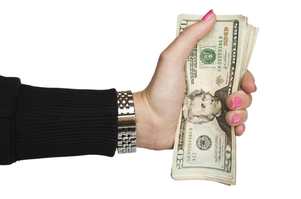 Mulher mão segurando dinheiro — Fotografia de Stock