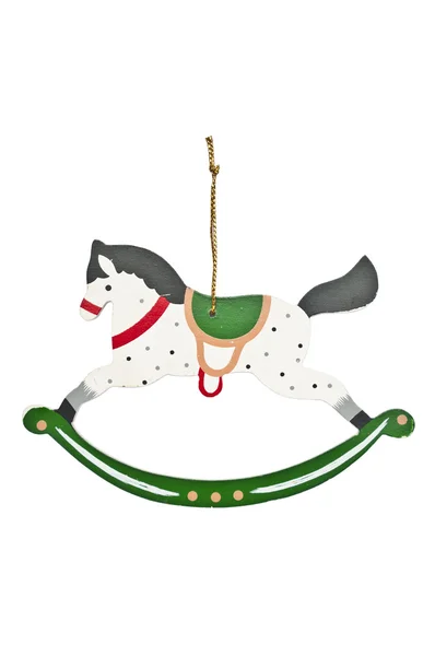Cavalo de madeira ornamento de Natal isolado no branco — Fotografia de Stock