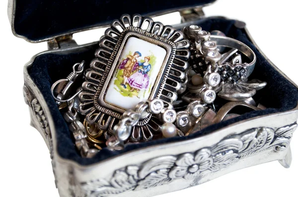 Caixa de jóias de prata — Fotografia de Stock