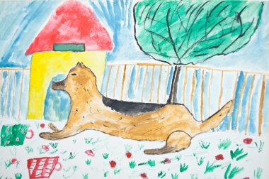 Kid's painting of dog clipart