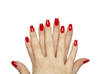 Kırmızı kadın manikürlü eller