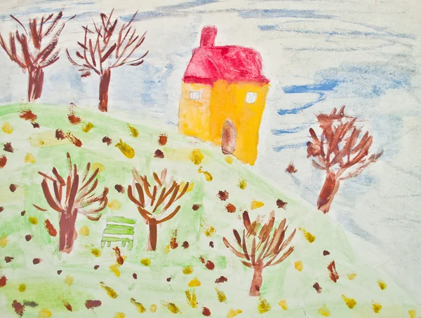 Autumn - Child's painting — Stock Photo, Image