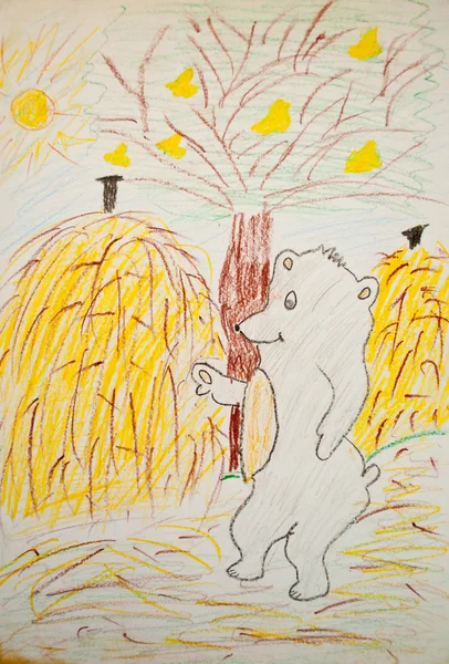 Child painting of bear in forest — Stock Photo, Image
