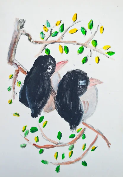 Aves en la rama de pintura — Foto de Stock