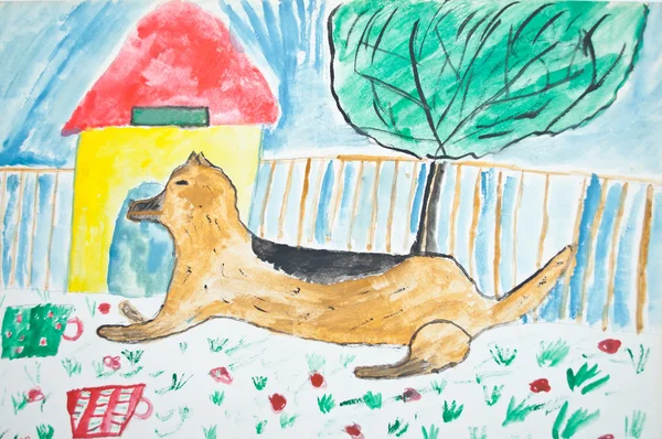 Pintura infantil de cão — Fotografia de Stock