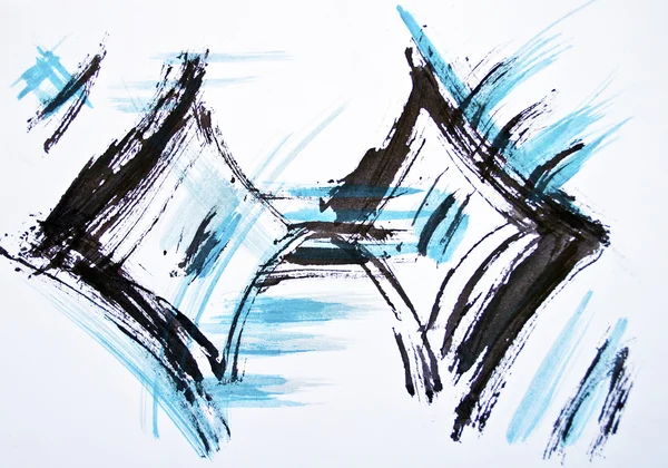 Originele aquarel achtergrond met blauwe en zwarte lijnen — Stockfoto