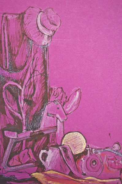 Csendélet művészeti rajz lila hangok — Stock Fotó