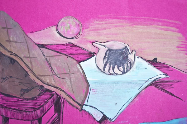 Dibujo de arte de naturaleza muerta Orignal en tonos rosados —  Fotos de Stock