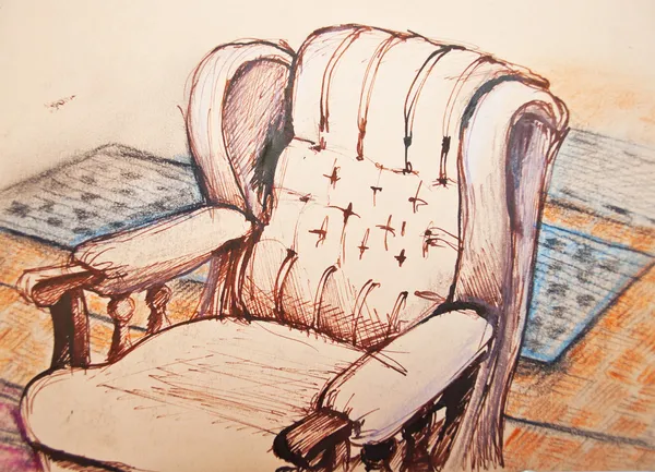 Original ink drawing of sofa in room — Stock Photo, Image