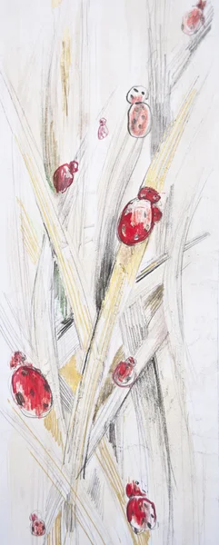 Abstrato floral pintado fundo com joaninhas — Fotografia de Stock