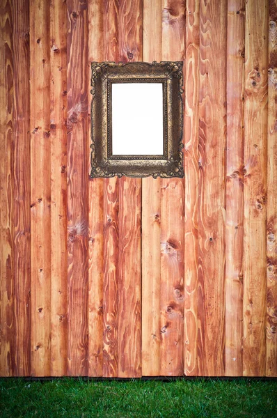 Wooden background with empty frame — Stock Photo, Image