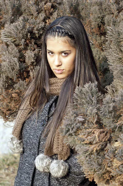 Portret van mooie brunette vrouw in winterkleren — Stockfoto