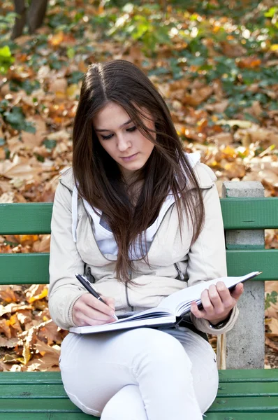 Beautiful girl studying outdoors — Stock Photo, Image