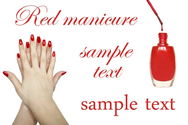 stock image Manicure set - Beautiful red manicured woman hand and red nail p