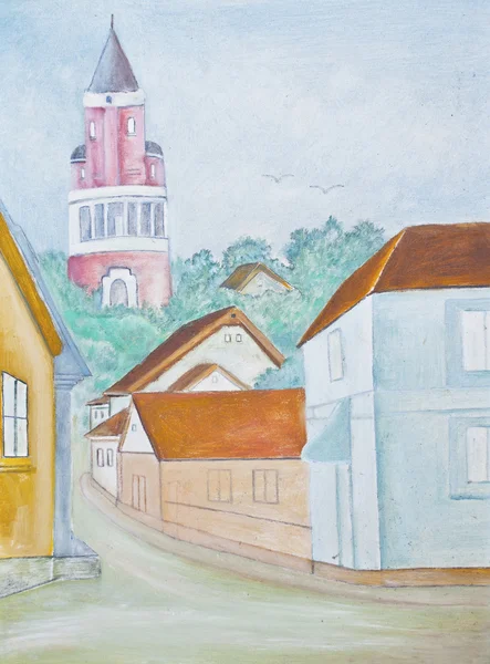 Маленьке містечко - оригінальний акварельний живопис — стокове фото