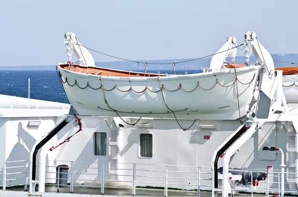 Bateau de sauvetage attaché à un grand bateau de croisière pour les cas d'urgence — Photo