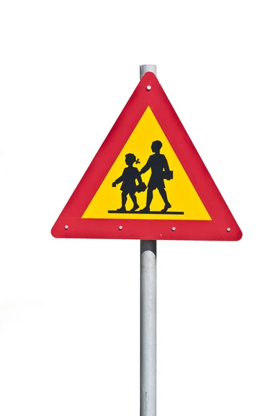 Znak ostrzegawczy szkoły na białym tle — Zdjęcie stockowe